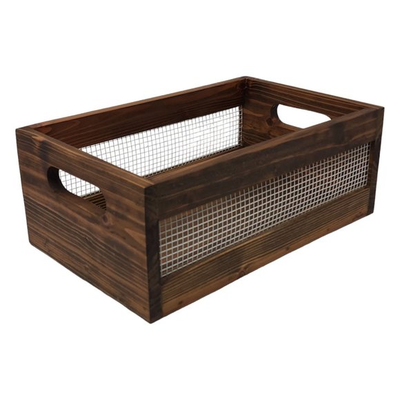Other - Rustic Wood Basket Crate Storage Metal & Solid Wood Organizer Decorations Sturdy